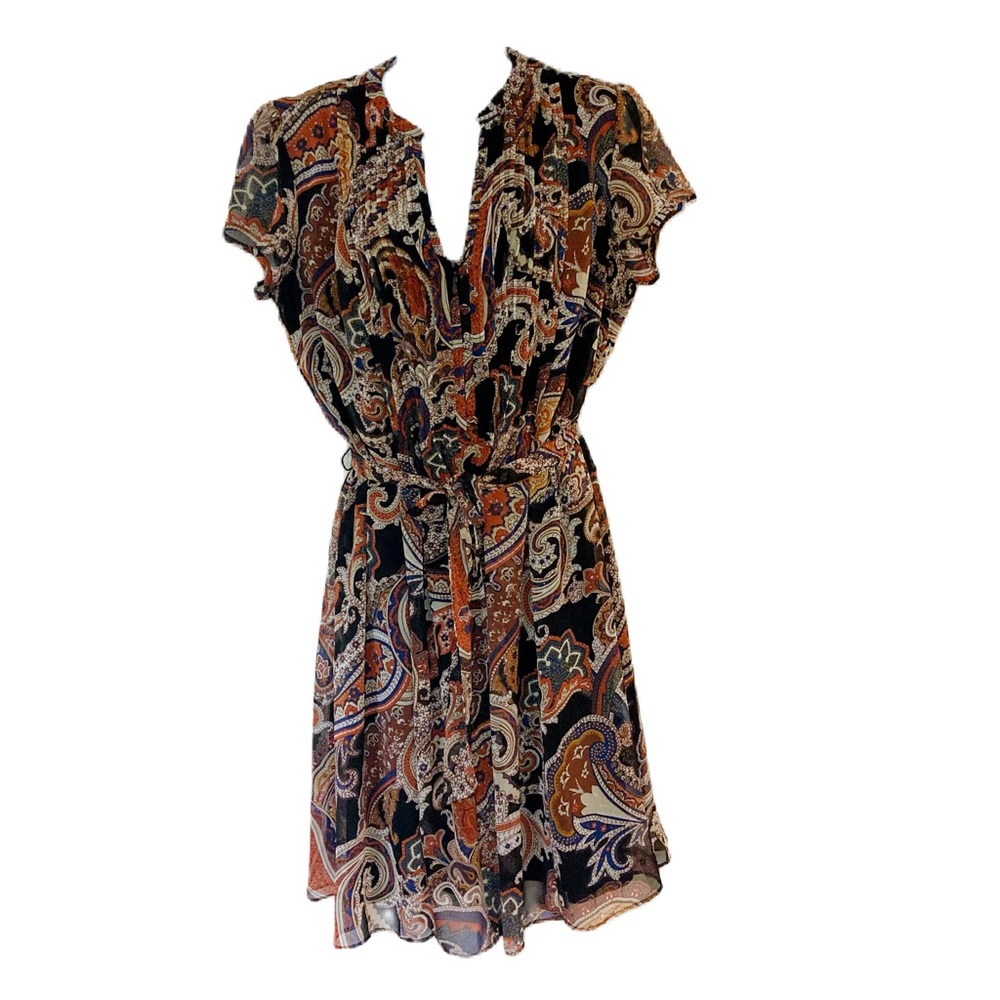 JBS Women’s Paisley Floral Pleated Front Grunge Retro Midi Dress with belt 14